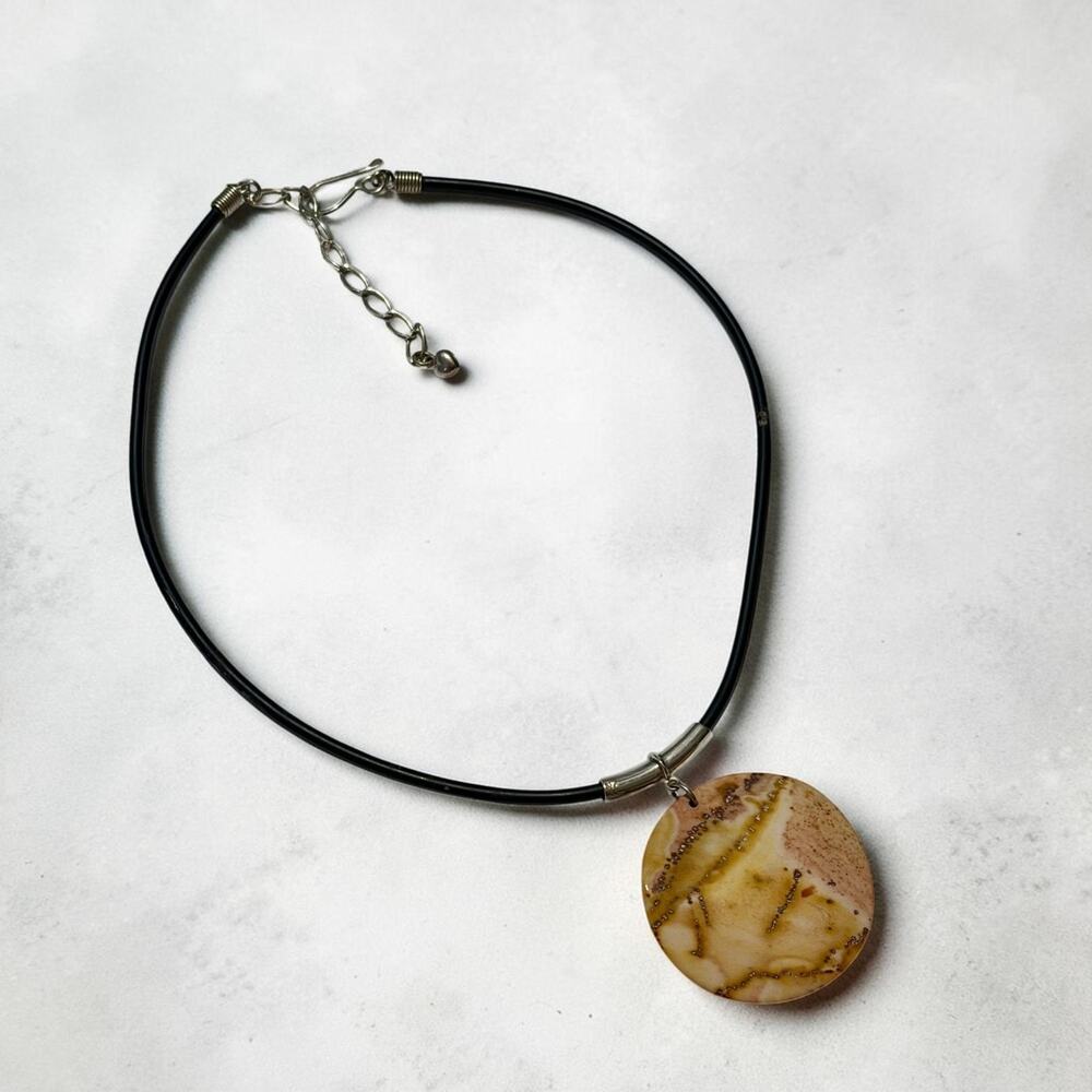 Jay King Jasper Pendant Necklace 925 Sterling Silver Adjustable Cord Artisan 22"